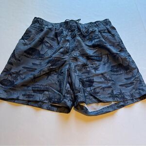 OP Men's Swim Trunks Navy/Steel Blue Tropical Design Size Large(36-38)